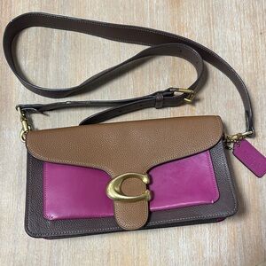Coach Colorblock Leather Crossbody Bag in Brown & Magenta